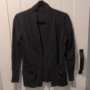 Voianlimo Classic Charcoal Knit Open Front Long Sleeve Cardigan Sweater, Sz Med